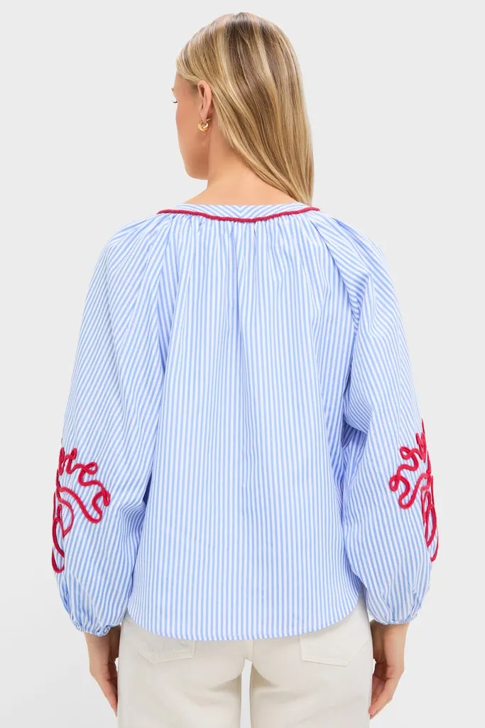 Blue Stripe & Red Soutache Stella Blouse sold by Tuckernuck product image thumbnail 5