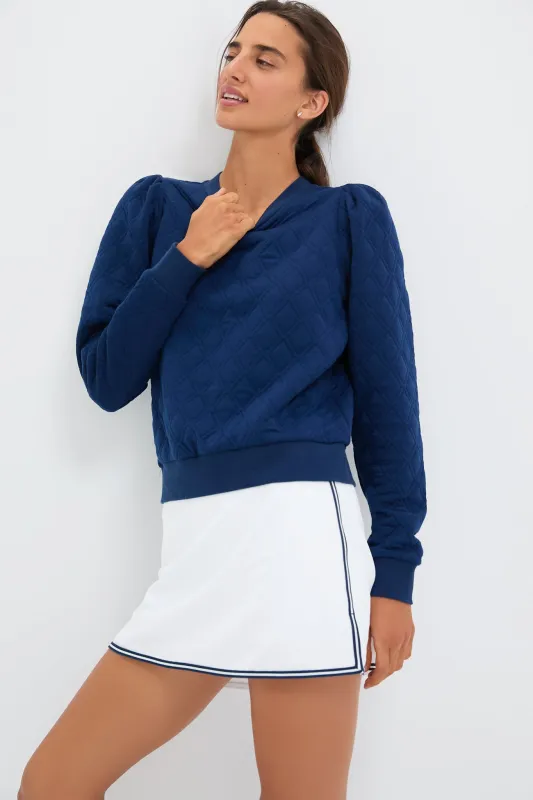 Navy Puff Sleeve Quilted Stretch Campbell Pullover sold by Tuckernuck