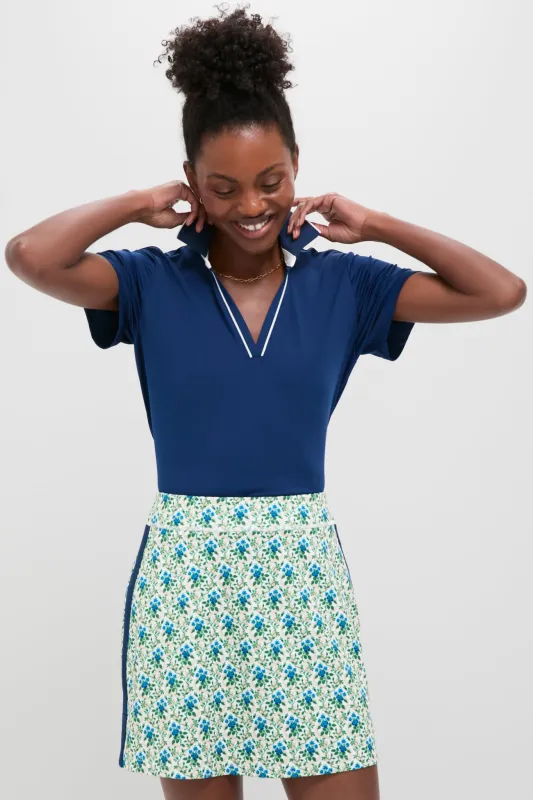 Navy and White Short Sleeve Performance Jersey Caroline Polo sold by Tuckernuck