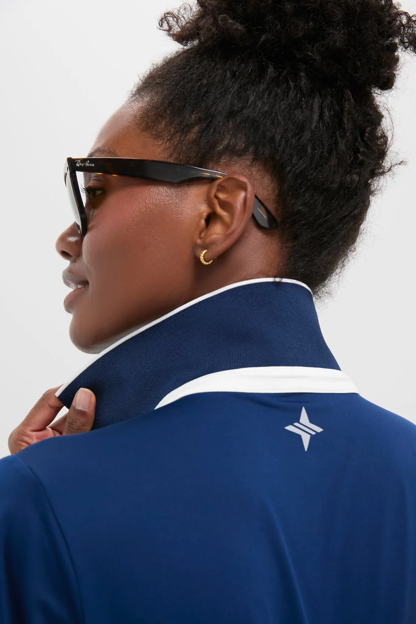 Navy and White Short Sleeve Performance Jersey Caroline Polo sold by Tuckernuck product image thumbnail 5