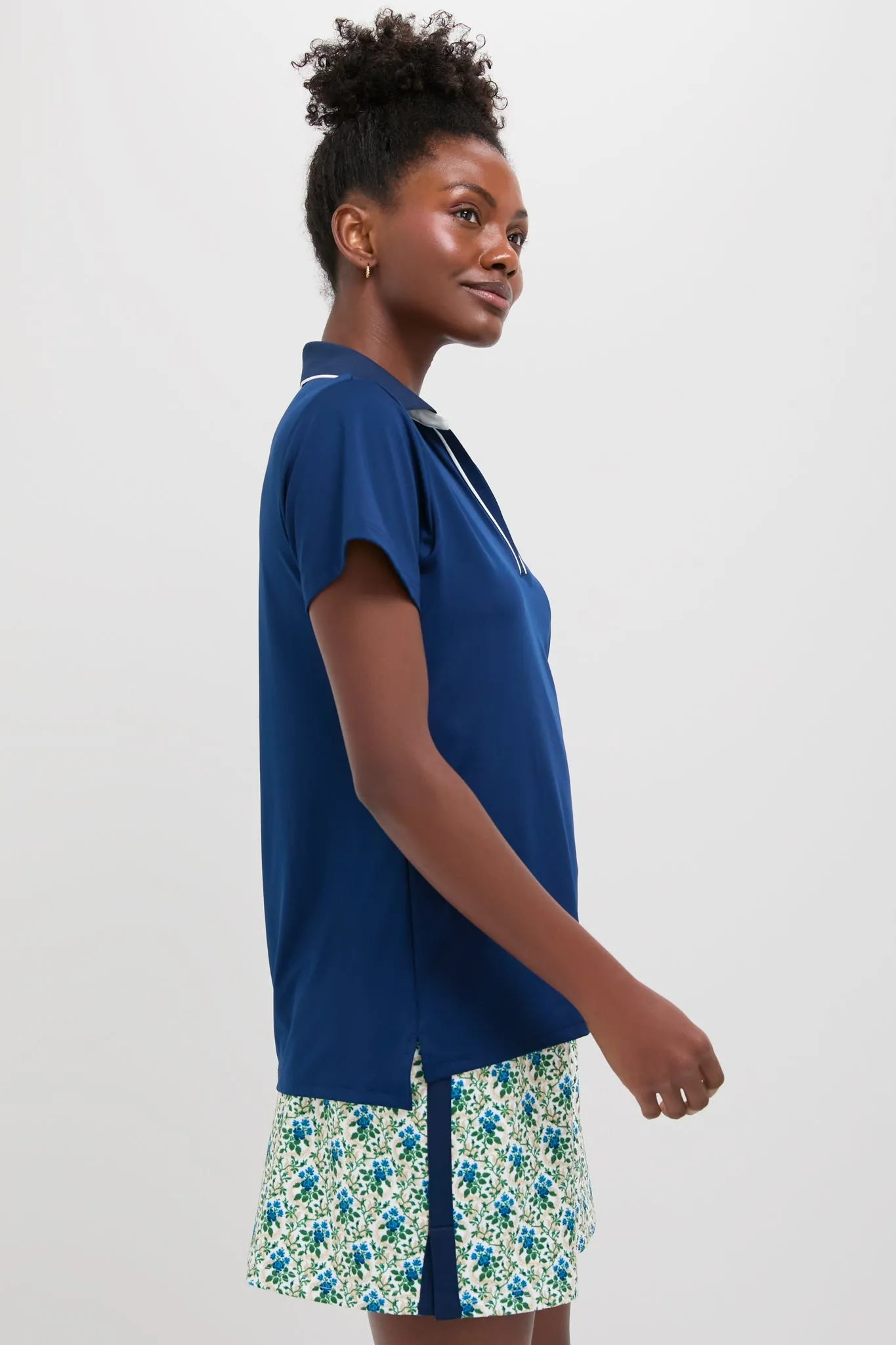 Navy and White Short Sleeve Performance Jersey Caroline Polo sold by Tuckernuck product image thumbnail 3