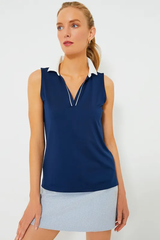 Navy Sleeveless Performance Jersey Caroline Polo sold by Tuckernuck