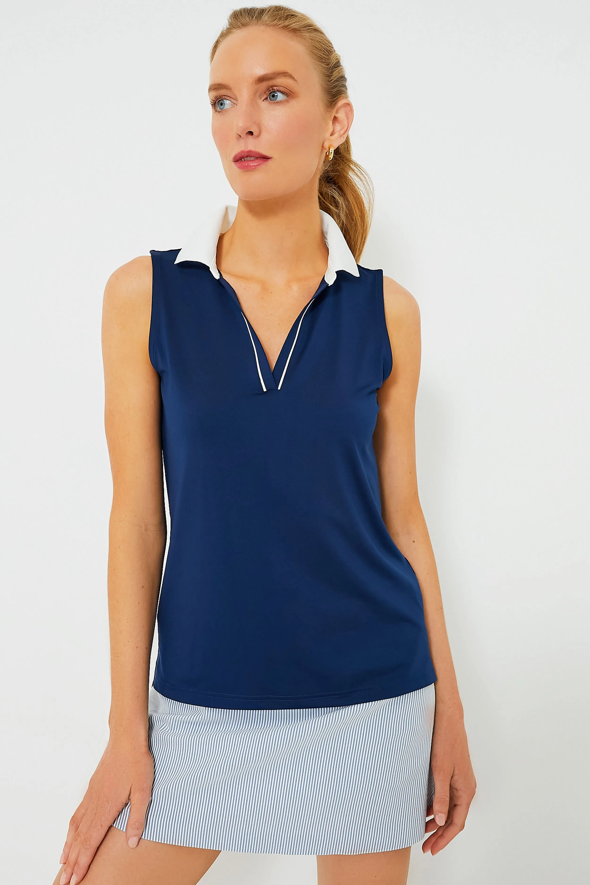 Navy Sleeveless Performance Jersey Caroline Polo sold by Tuckernuck