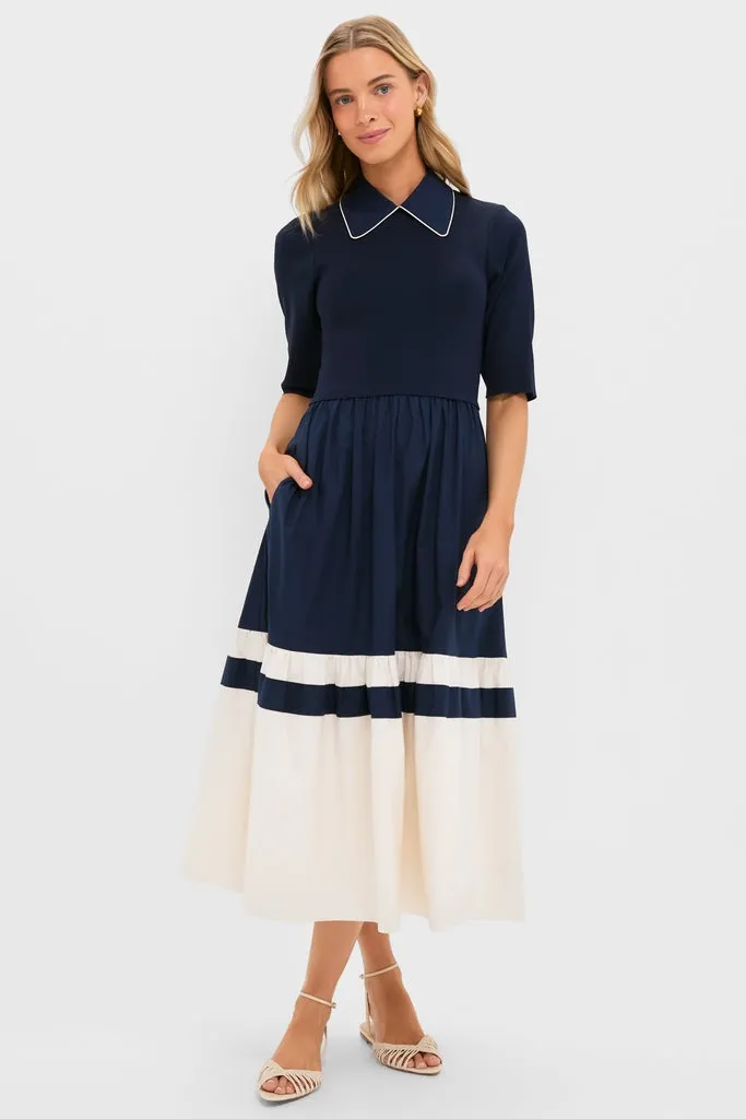 Navy Short Sleeve Marina Dress sold by Tuckernuck
