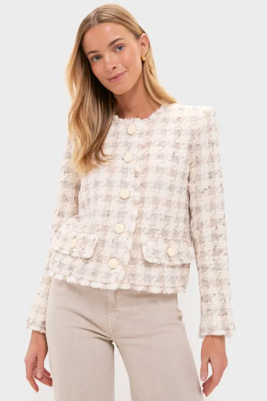 Taupe and Grey Houndstooth Zell Collarless Jacket sold by Tuckernuck