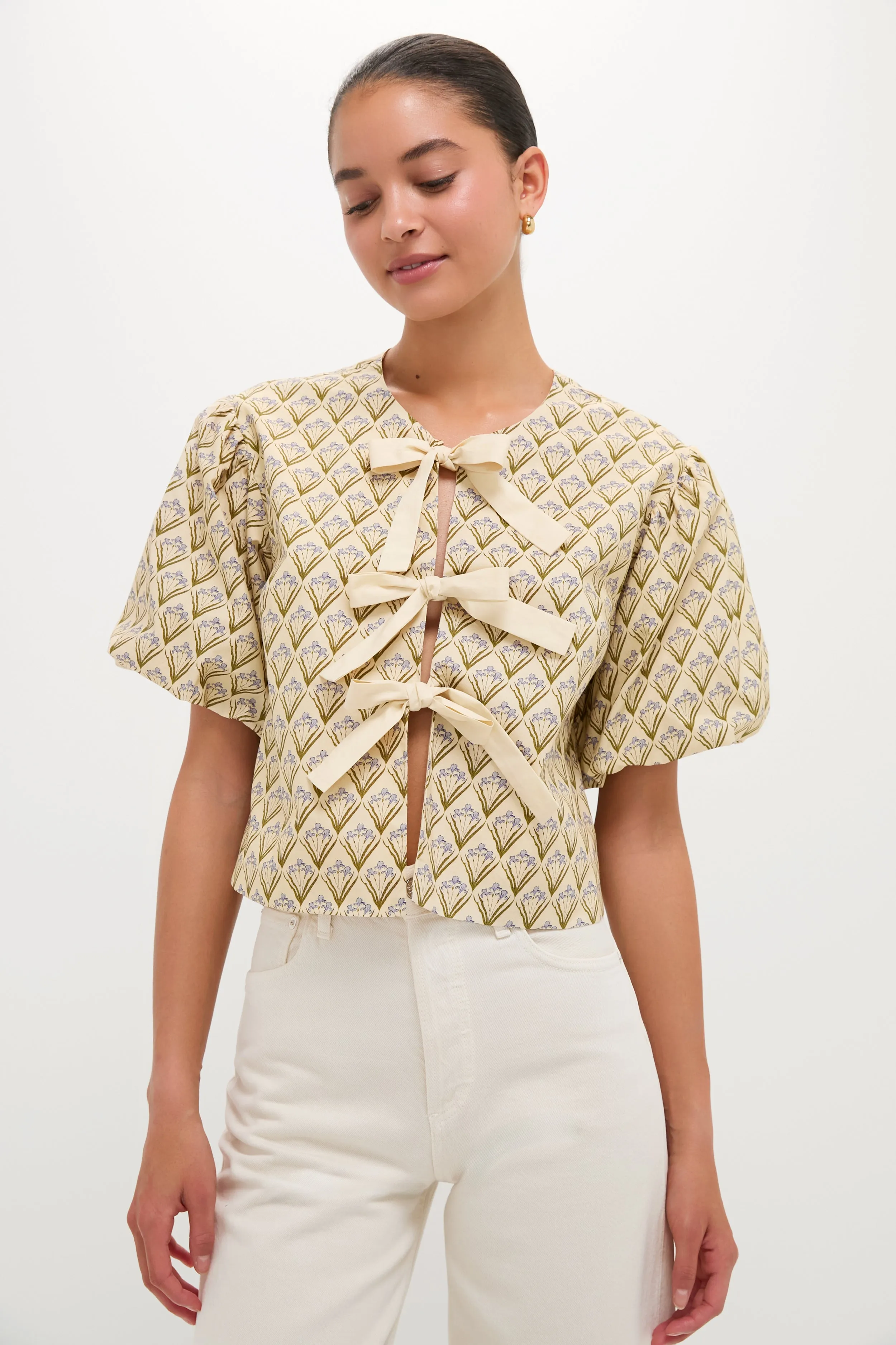 Beige Trellis Floral Tie Crossvine Blouse sold by Tuckernuck