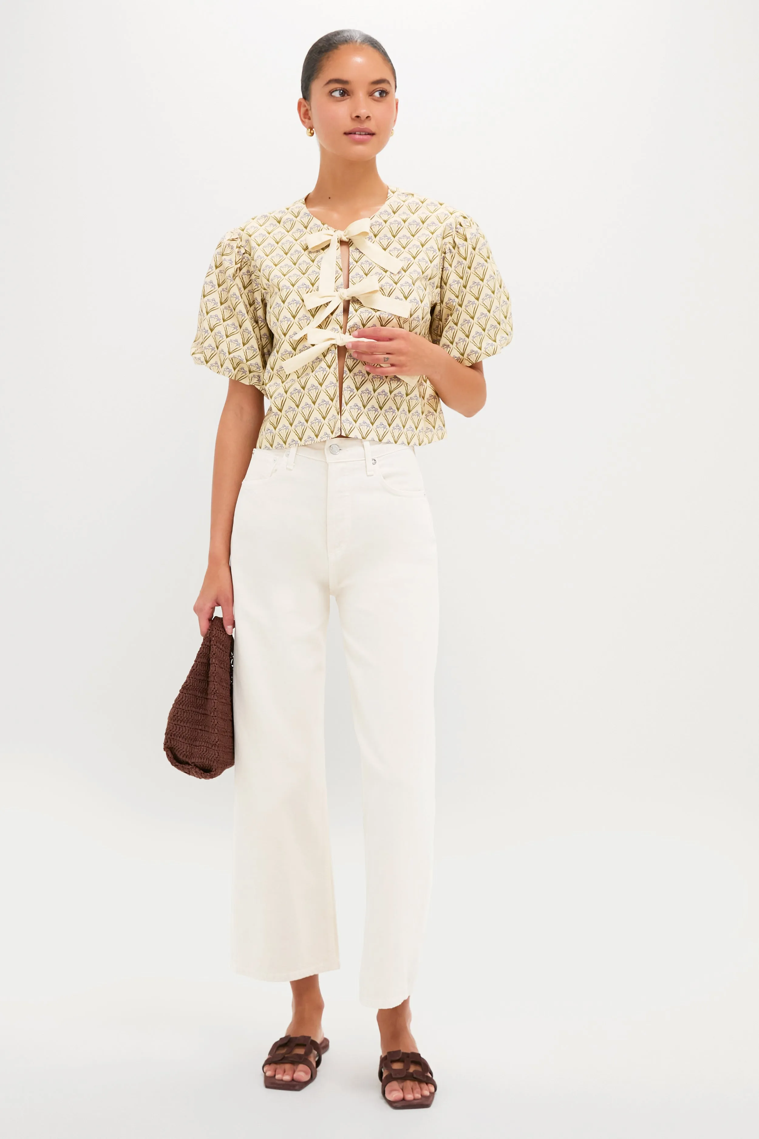 Beige Trellis Floral Tie Crossvine Blouse sold by Tuckernuck product image thumbnail 3