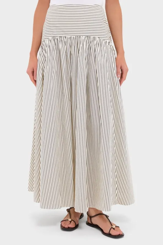 Ivory and Dark Oak Micro Stripe Procida Skirt sold by Tuckernuck