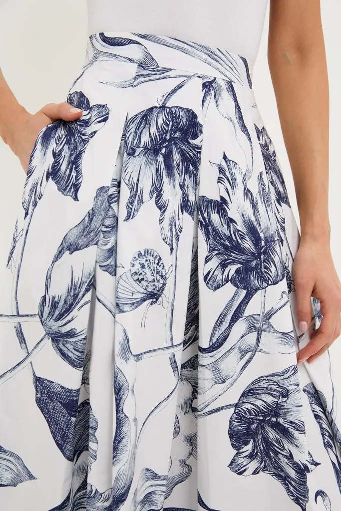 Botanical Engraving Ivory Pleated Midi Skirt sold by Tuckernuck product image thumbnail 5