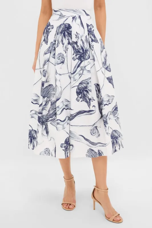 Botanical Engraving Ivory Pleated Midi Skirt sold by Tuckernuck