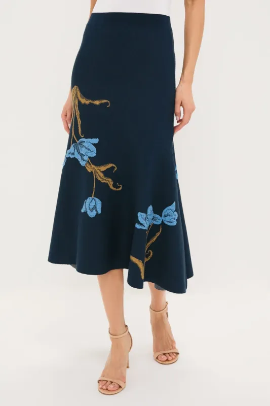 Navy A-Line Midi Knit Skirt sold by Tuckernuck