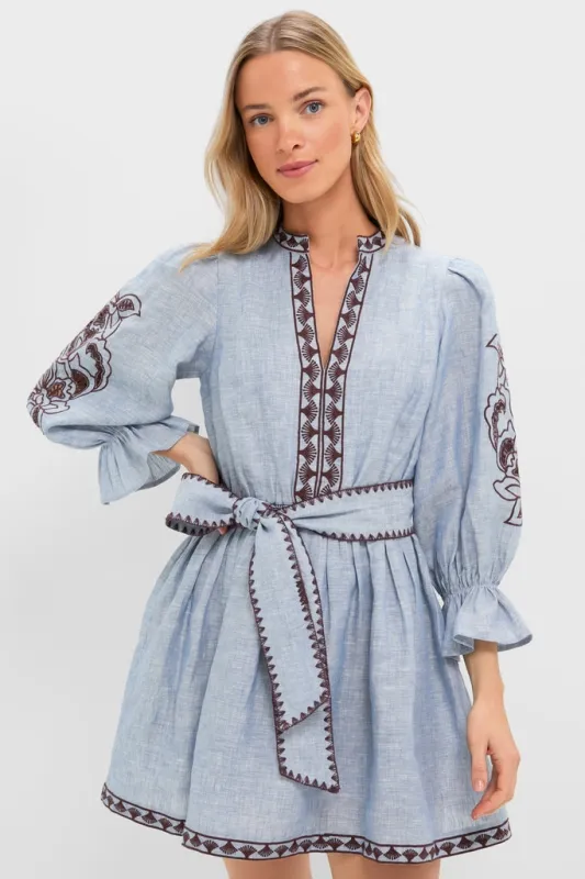 Chambray Embroidered Dowling Mini Dress made by Hyacinth House