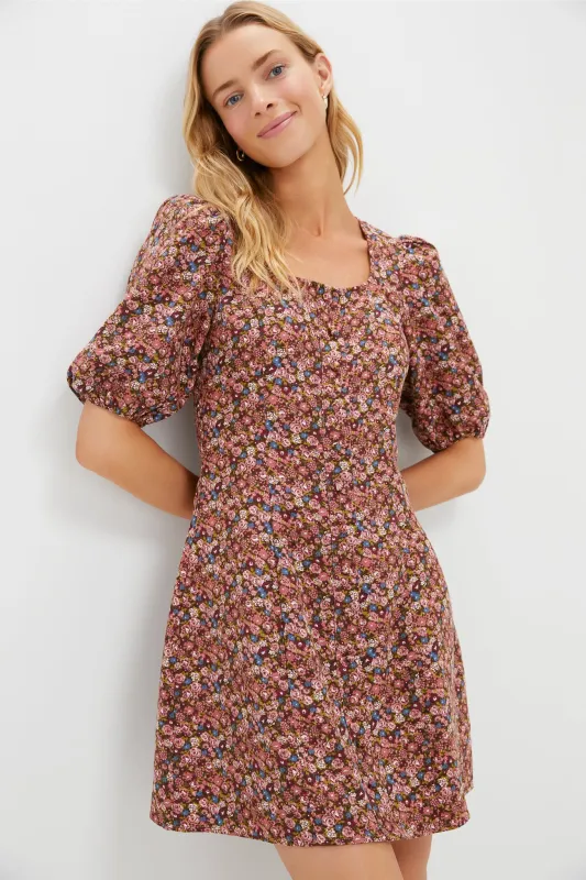 Mauve Ditsy Floral Button Front Corduroy Bryant Mini Dress made by Tuckernuck