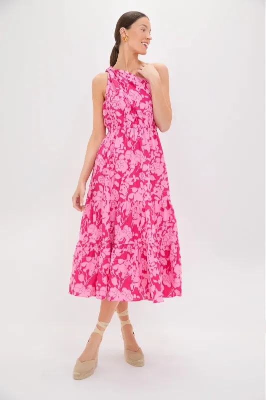 Pink Textured Floral One Shoulder Sybil Maxi Dress made by Hyacinth House