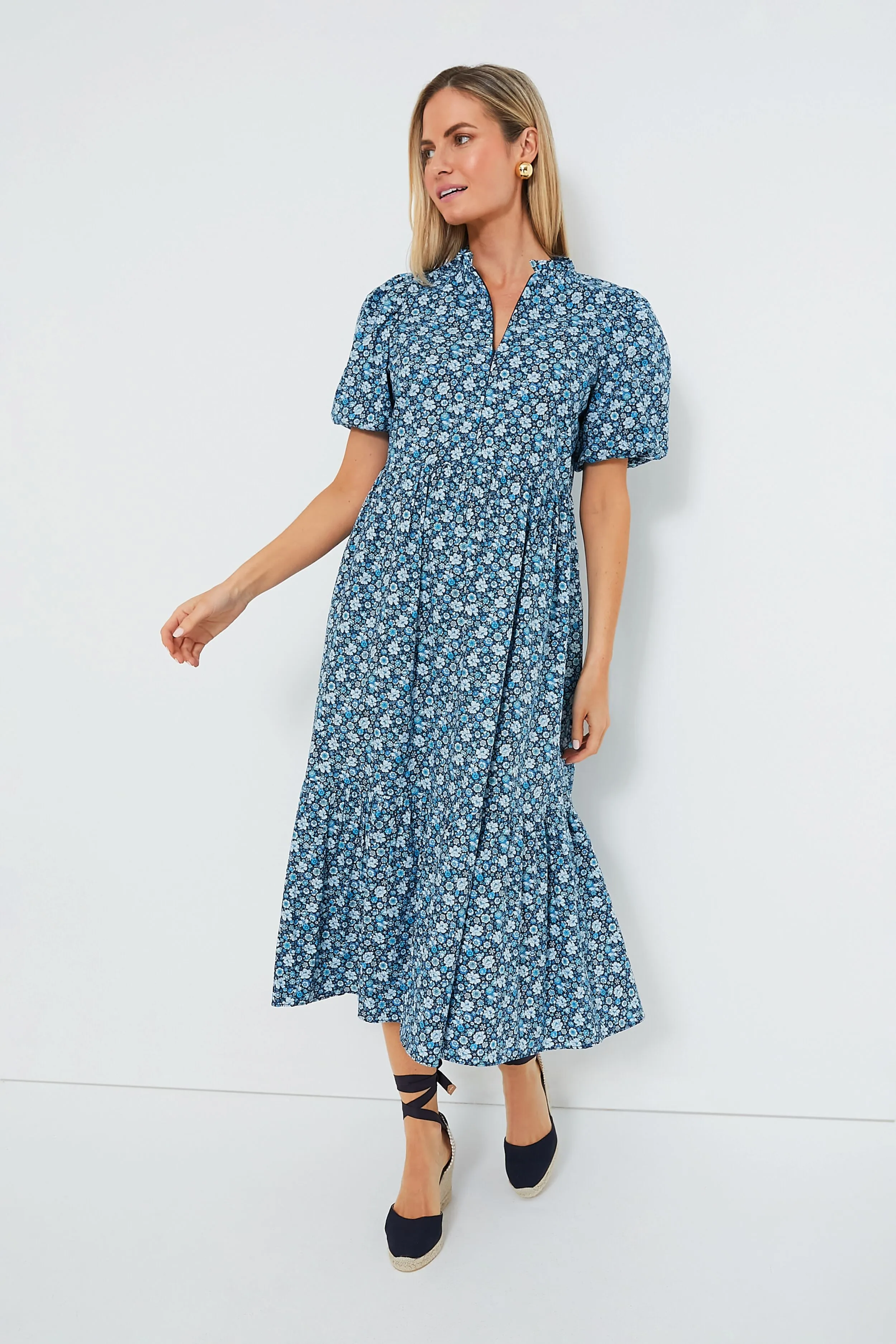 Zip Front Bluebells Floral Midi Dress sold by Tuckernuck