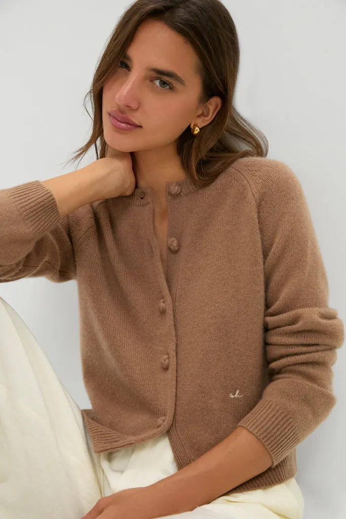 Mocha Cashmere Knot Button Phoebe Cardigan sold by Tuckernuck