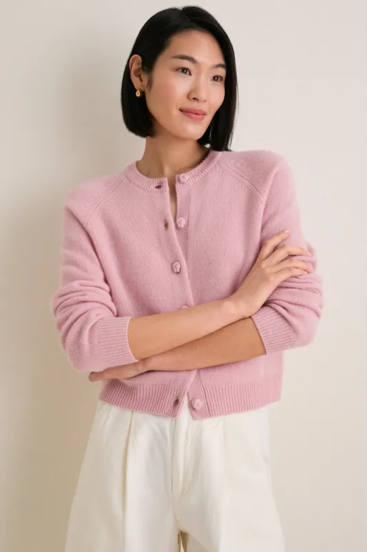 Powder Pink Cashmere Knot Button Phoebe Cardigan made by Tuckernuck