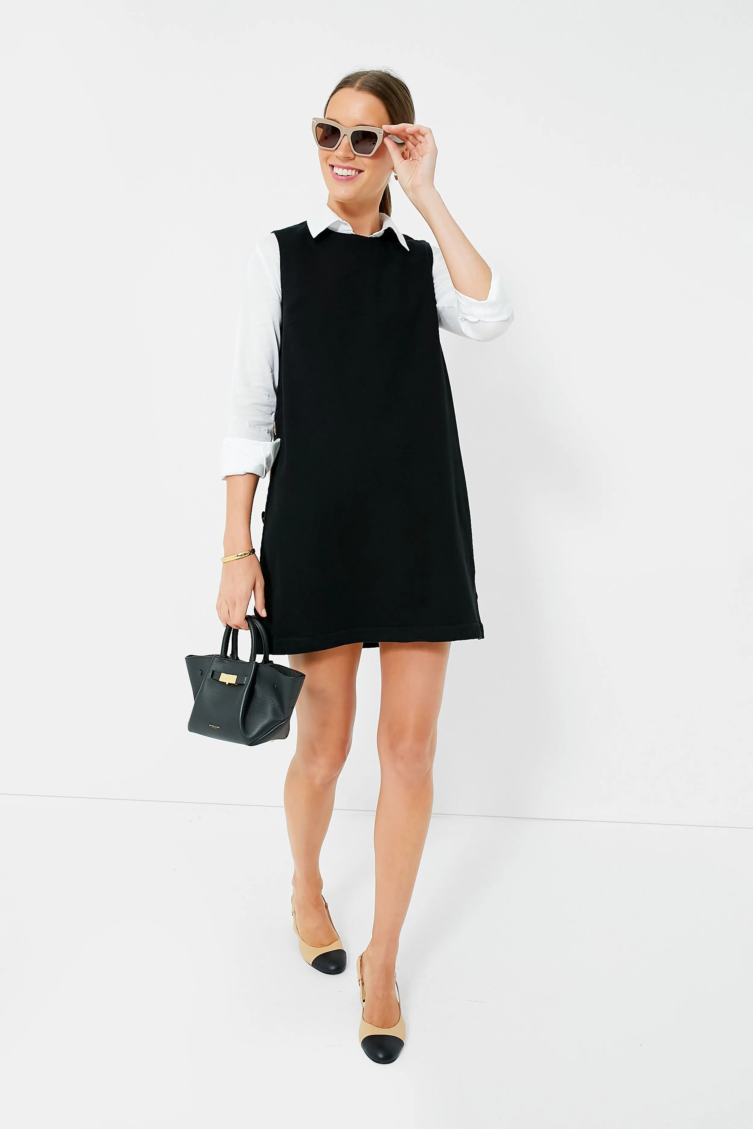 Black Bitsy Twill Mini Swing Dress sold by Tuckernuck