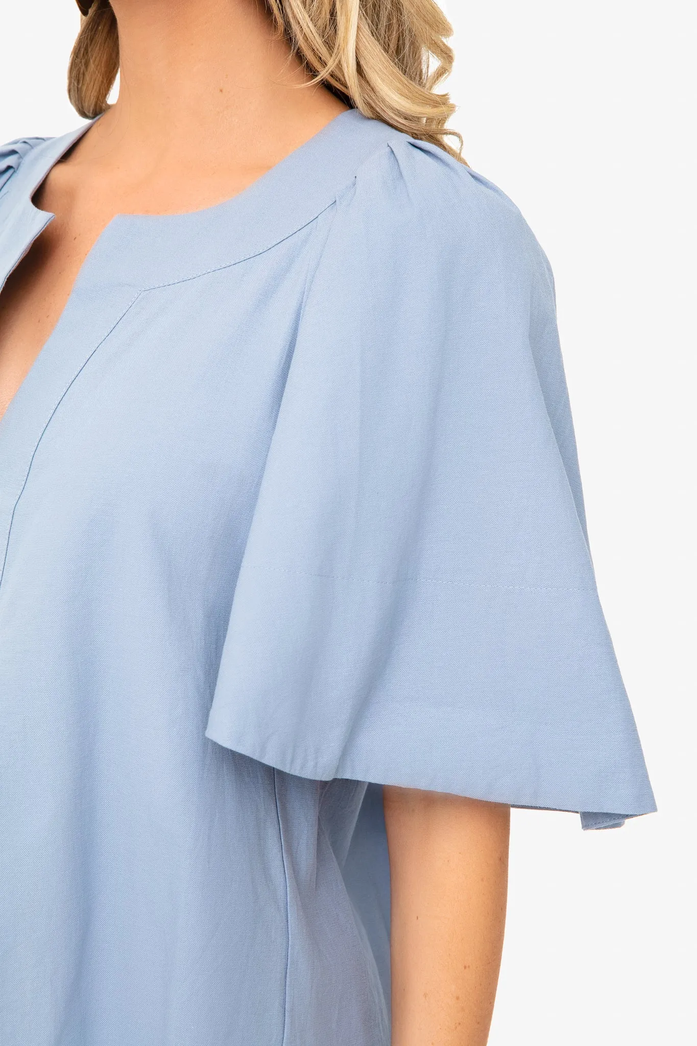 Dusty Blue Finley Flutter Sleeve Top sold by Tuckernuck product image thumbnail 5