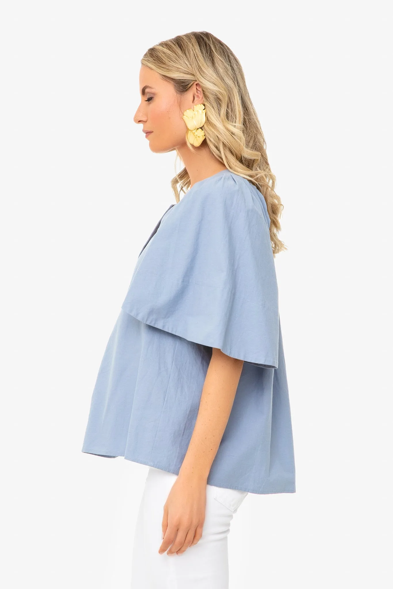 Dusty Blue Finley Flutter Sleeve Top sold by Tuckernuck product image thumbnail 3