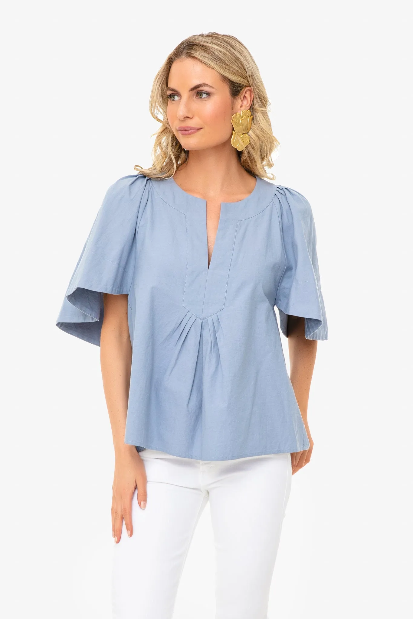 Dusty Blue Finley Flutter Sleeve Top sold by Tuckernuck