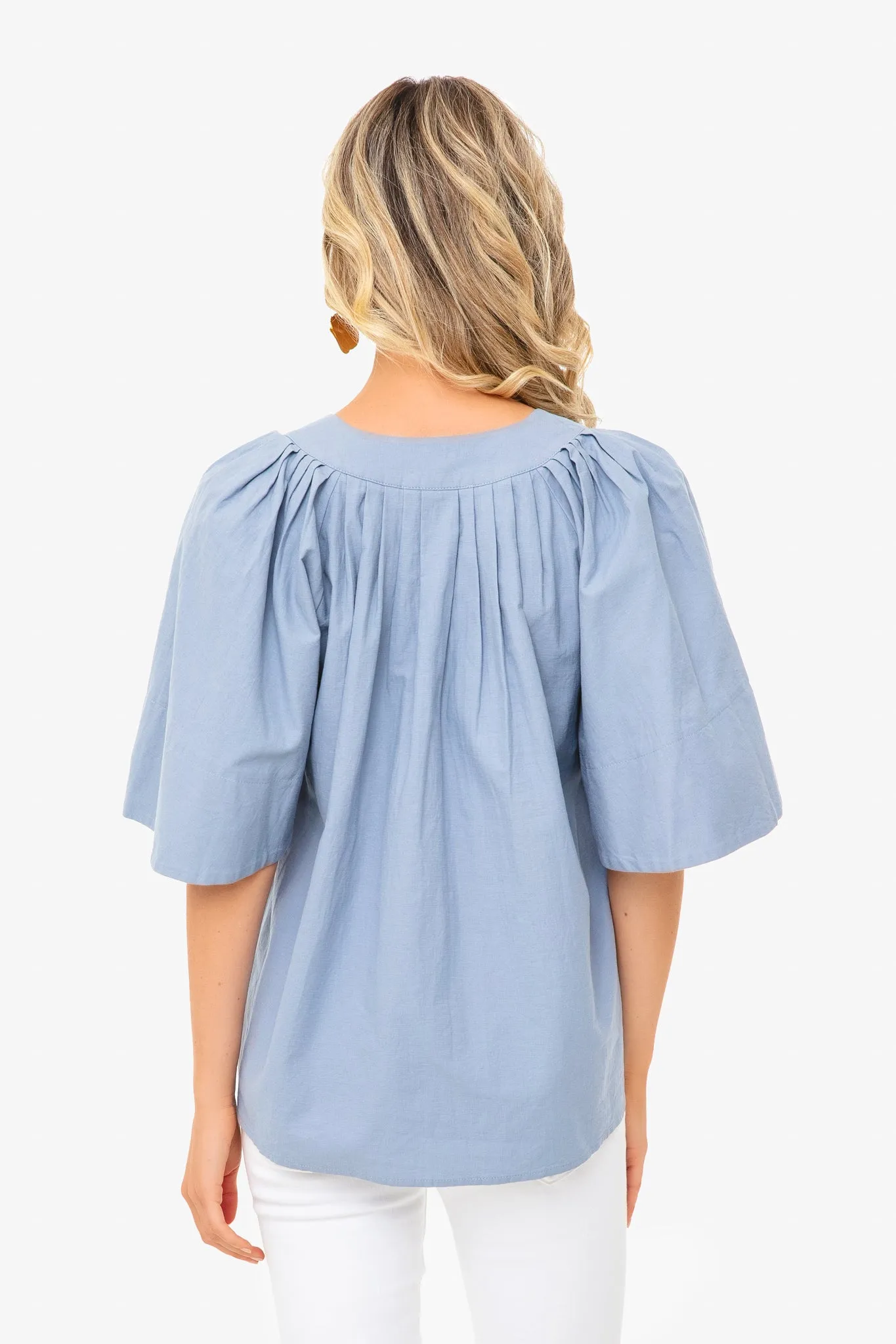 Dusty Blue Finley Flutter Sleeve Top sold by Tuckernuck product image thumbnail 4