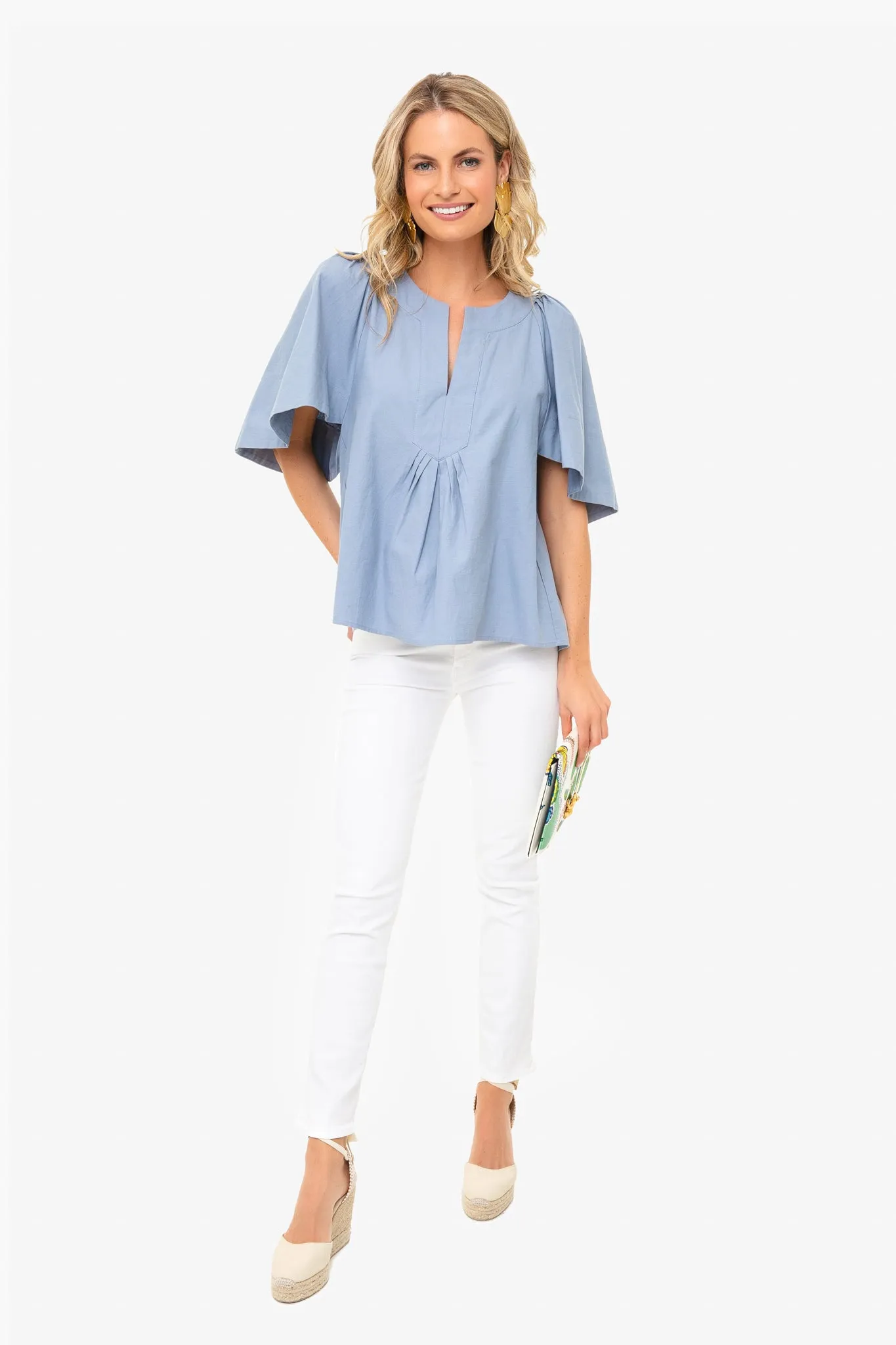 Dusty Blue Finley Flutter Sleeve Top sold by Tuckernuck product image thumbnail 2