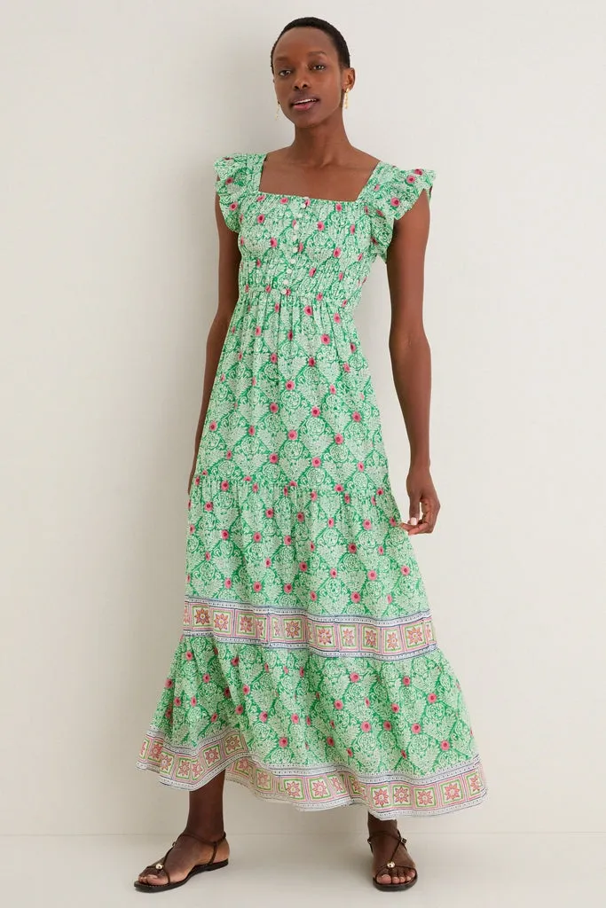Green with Pink Flowers Fleur Maxi Dress sold by Tuckernuck