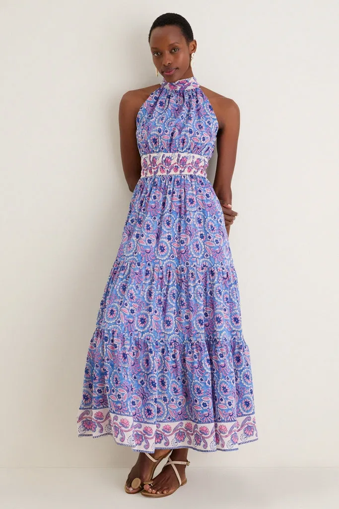 Blue with Pink Flowers Bella Halter Maxi Dress sold by Tuckernuck
