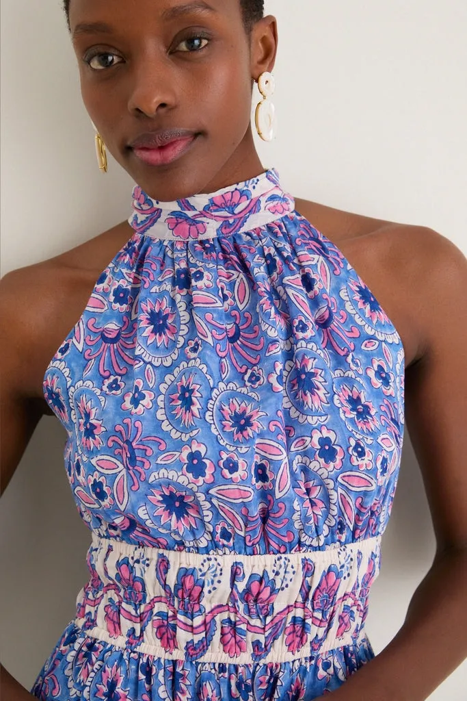 Blue with Pink Flowers Bella Halter Maxi Dress sold by Tuckernuck product image thumbnail 4