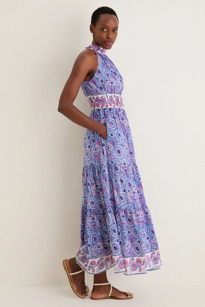 Blue with Pink Flowers Bella Halter Maxi Dress sold by Tuckernuck product image thumbnail 5