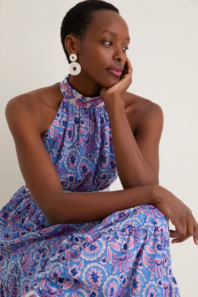 Blue with Pink Flowers Bella Halter Maxi Dress sold by Tuckernuck product image thumbnail 2
