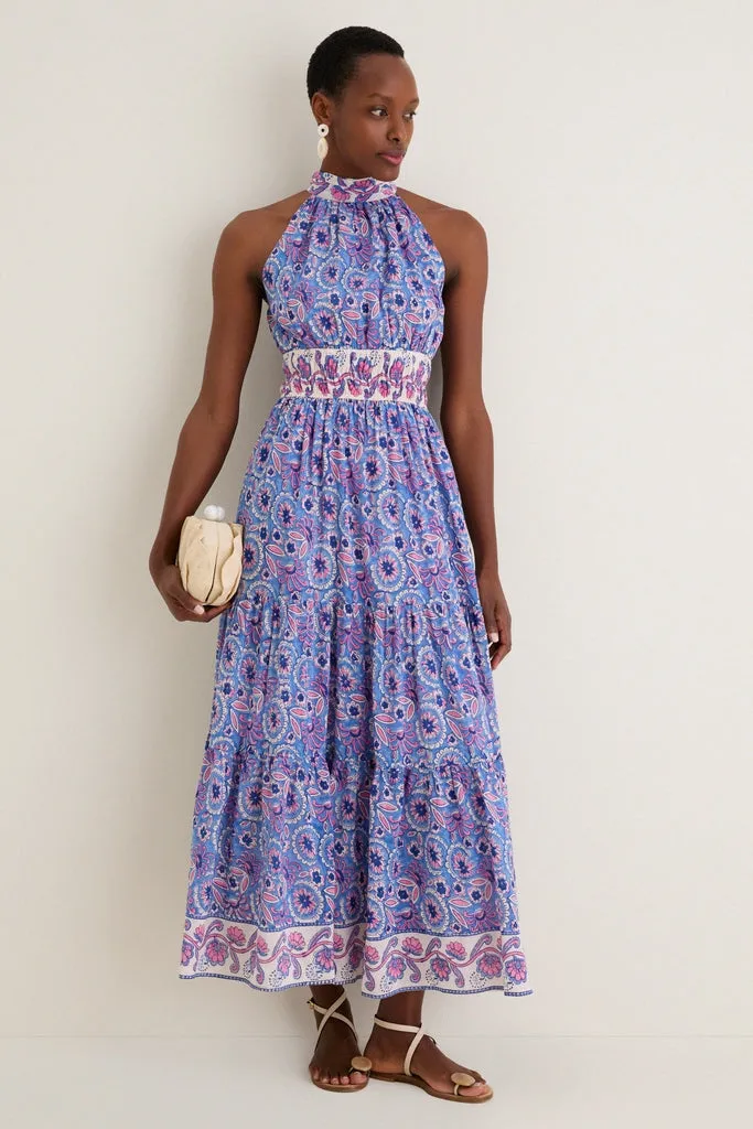 Blue with Pink Flowers Bella Halter Maxi Dress sold by Tuckernuck product image thumbnail 3