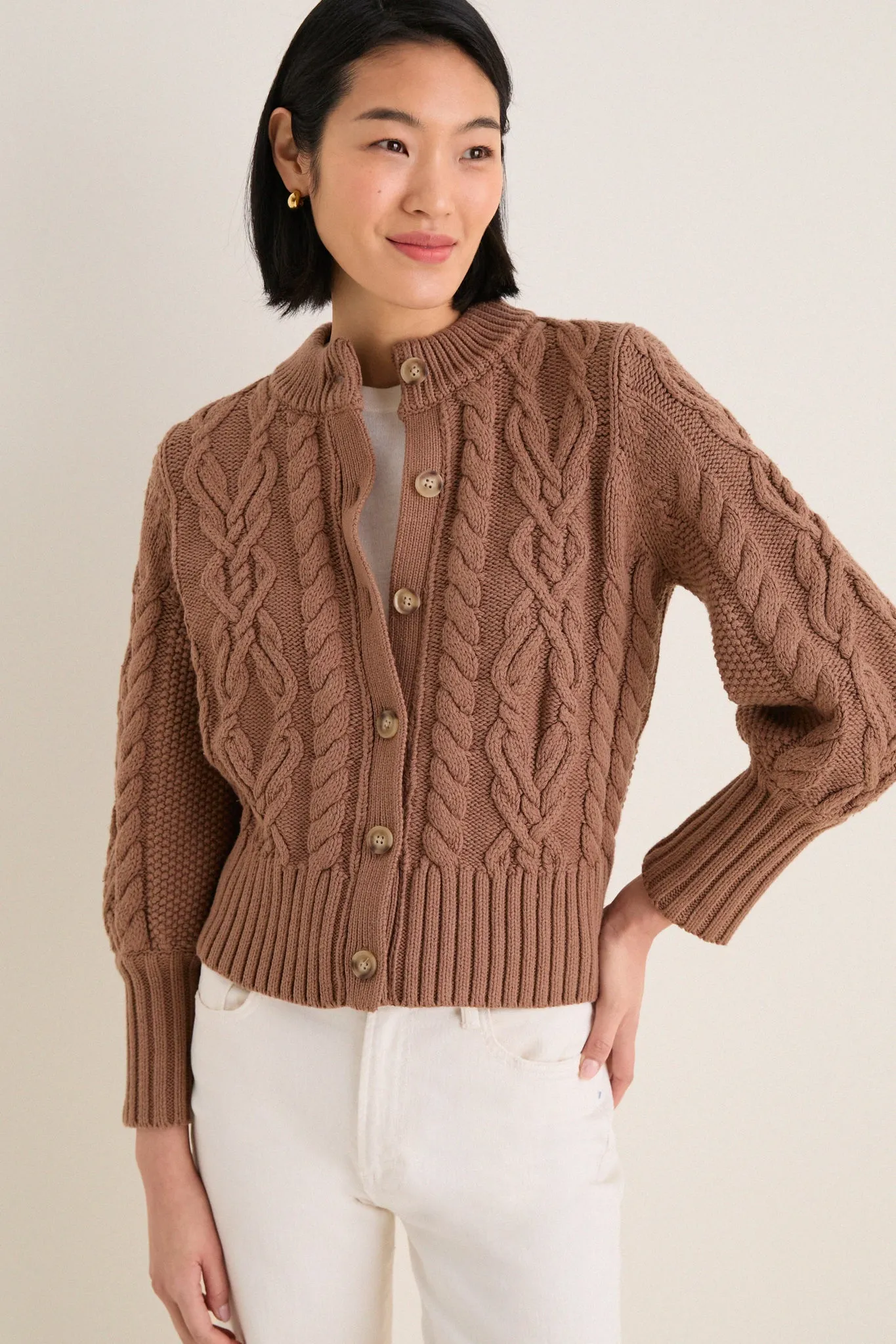 Mocha Cotton Colette Cardigan sold by Tuckernuck