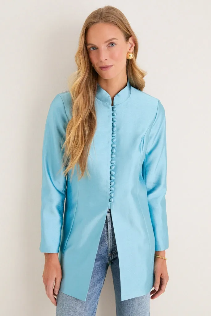 Robins Egg Blue Dupioni Mandarin Collar Tamara Tunic sold by Tuckernuck