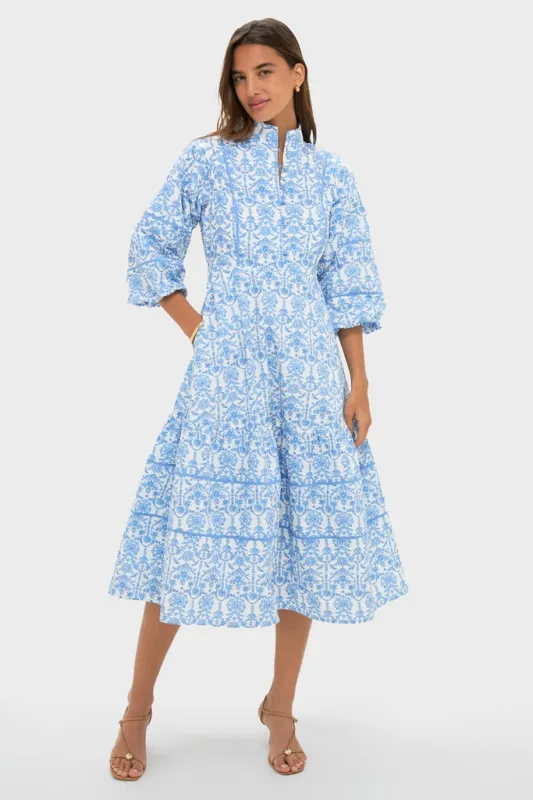 Blue and White Midi Hillsborough Dress made by Hyacinth House