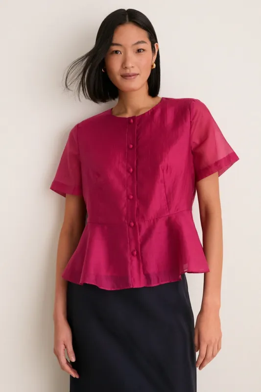 Raspberry Organza Peplum Sylvette Blouse sold by Tuckernuck