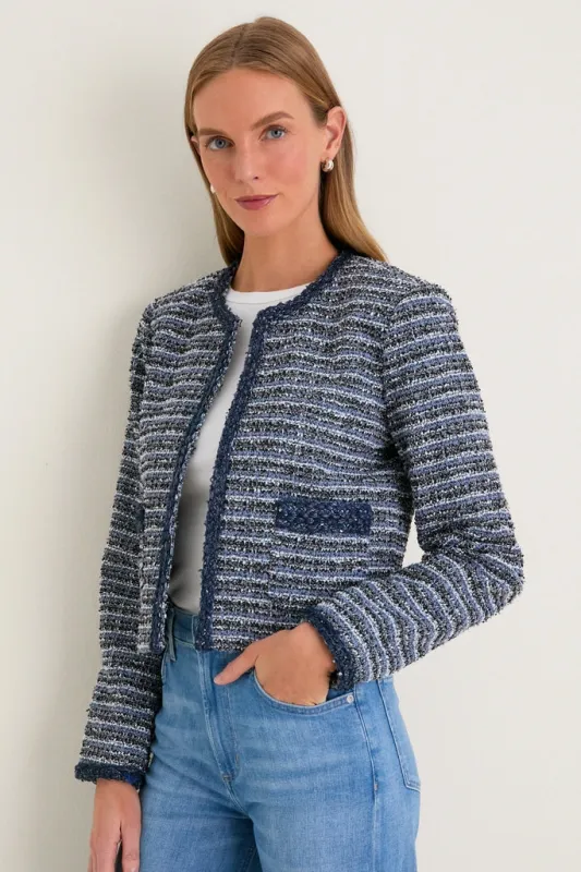 Blue Multi Tweed Fringe Cropped Gilles Jacket sold by Tuckernuck