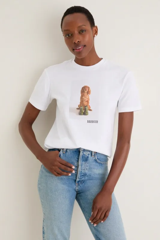 White Barbour Dog  Bedale Graphic T-Shirt made by Barbour