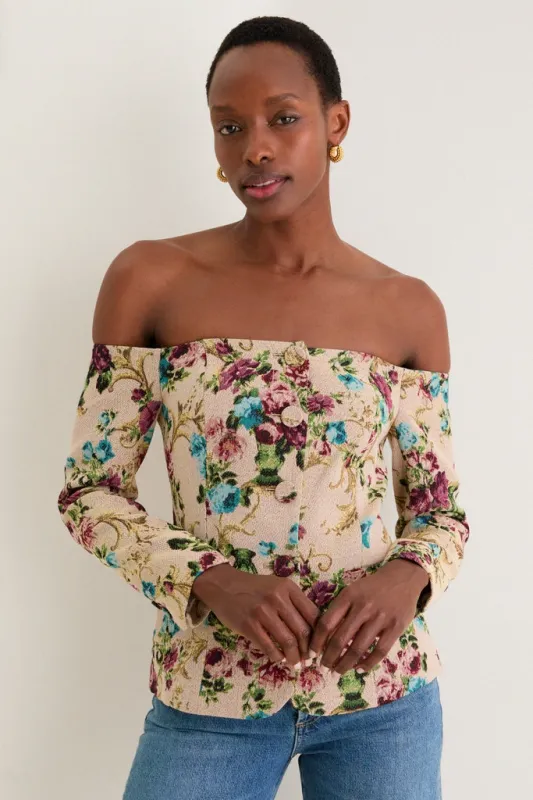 Multi Floral Tapestry Alice Off The Shoulder Blazer sold by Tuckernuck