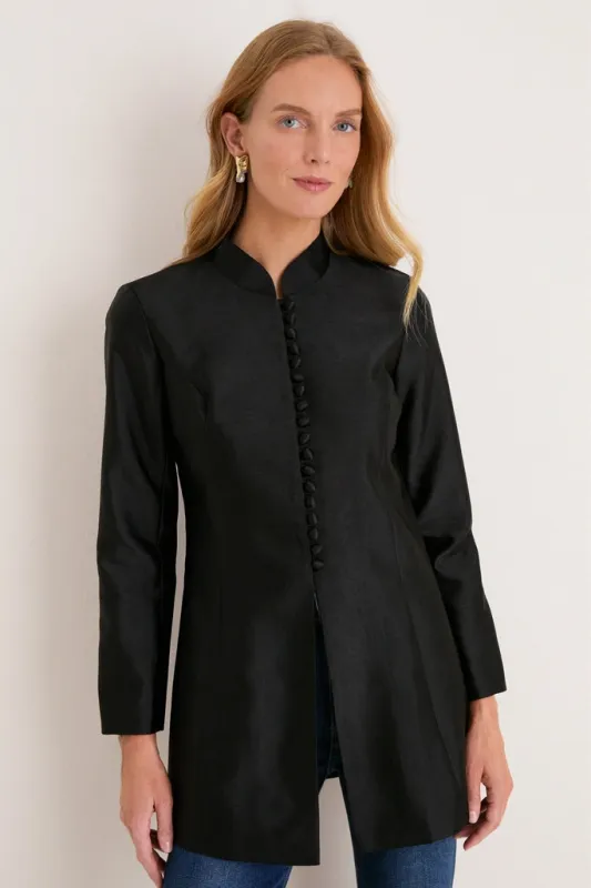 Black Dupioni Mandarin Collar Tamara Tunic sold by Tuckernuck