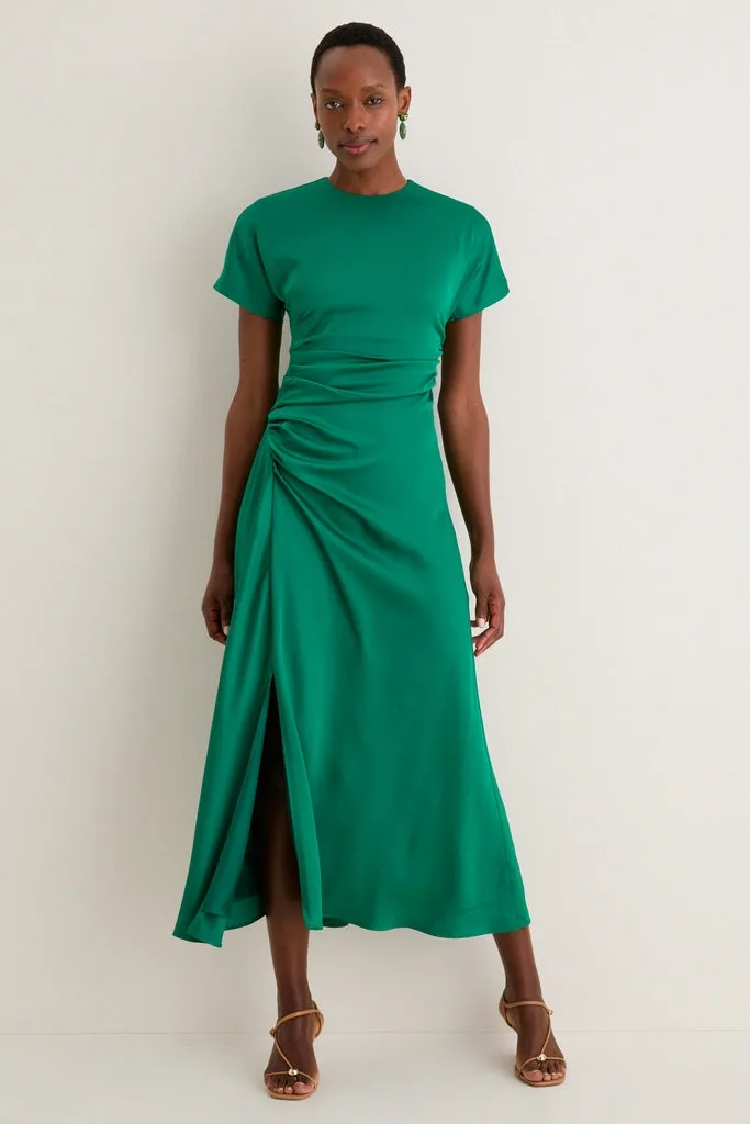 Kelly Green Marabella Draped Midi Dress sold by Tuckernuck
