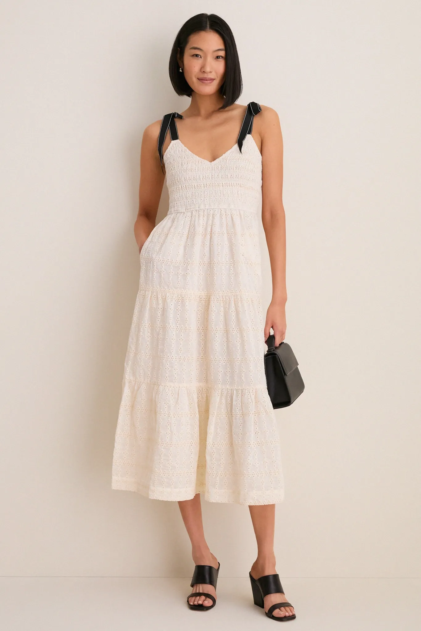 Cream Jayla Embroidery Eyelet Smocked Midi Dress sold by Tuckernuck product image thumbnail 3
