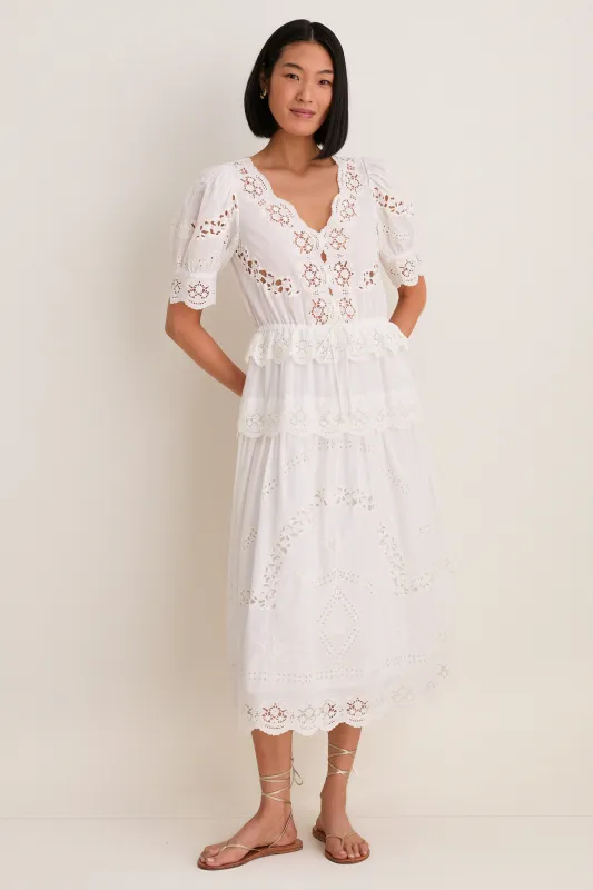 Cream Sofia Embroidery Puff Sleeve Dress made by Sea New York