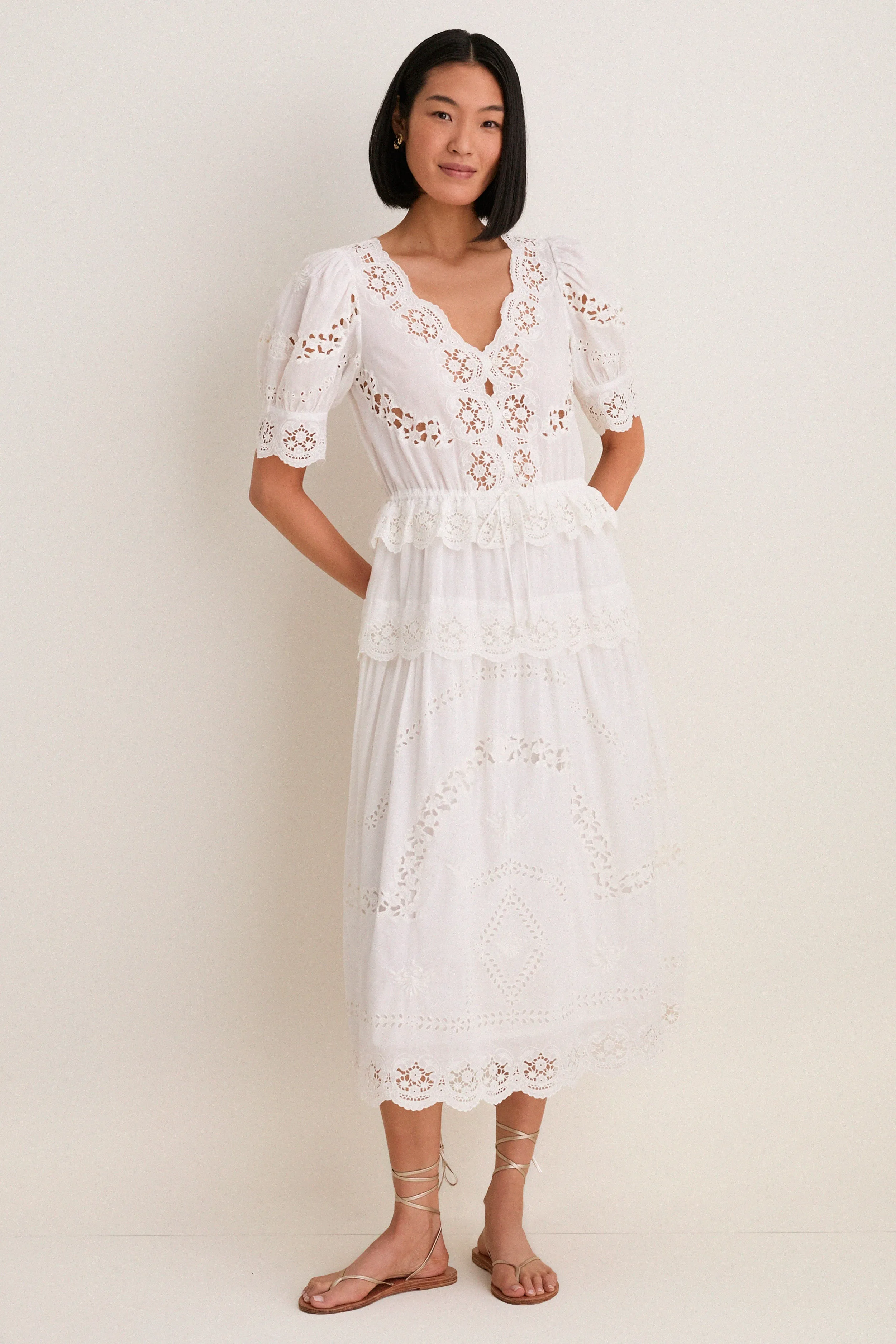 Cream Sofia Embroidery Puff Sleeve Dress sold by Tuckernuck