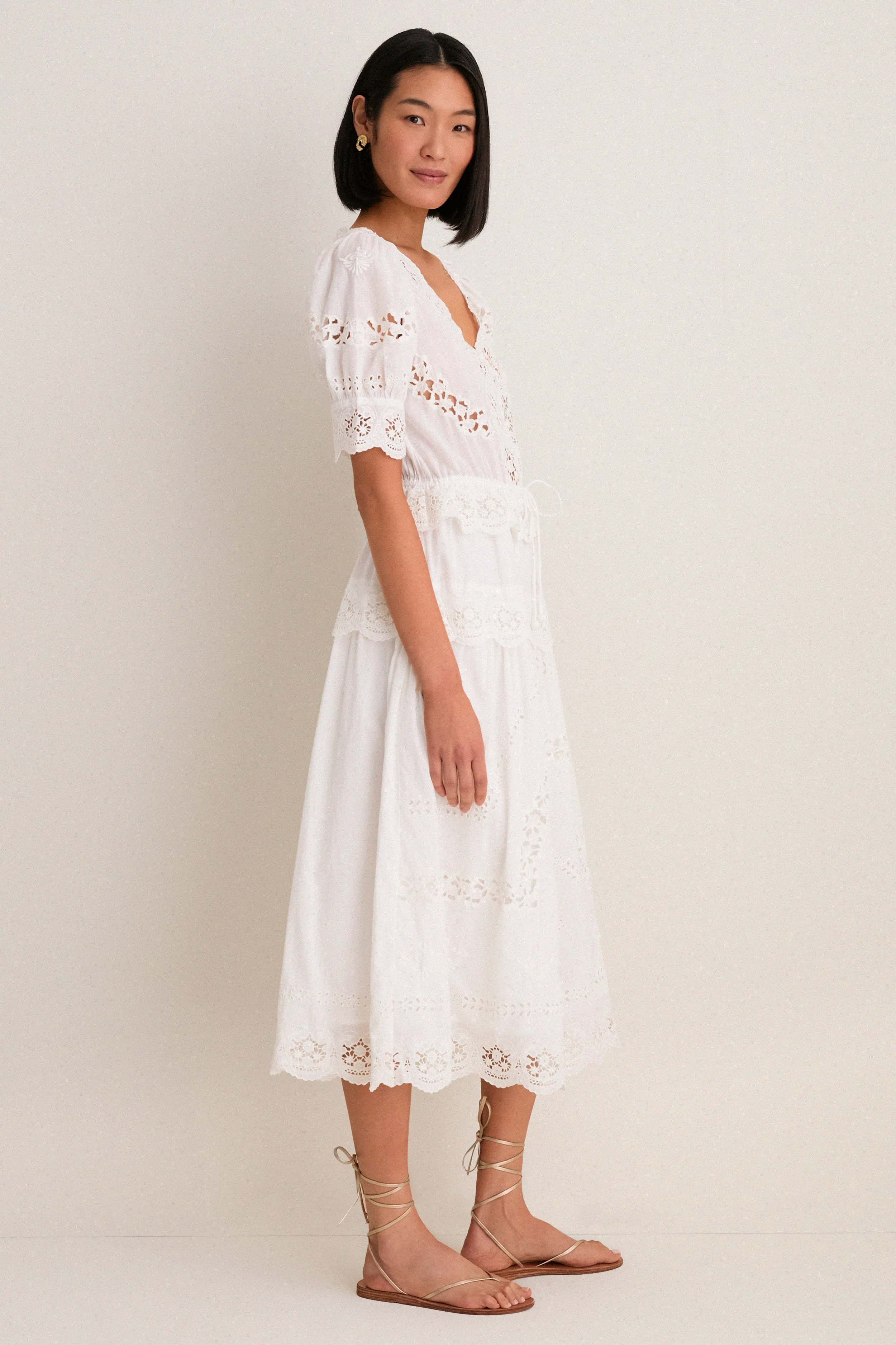 Cream Sofia Embroidery Puff Sleeve Dress sold by Tuckernuck product image thumbnail 3