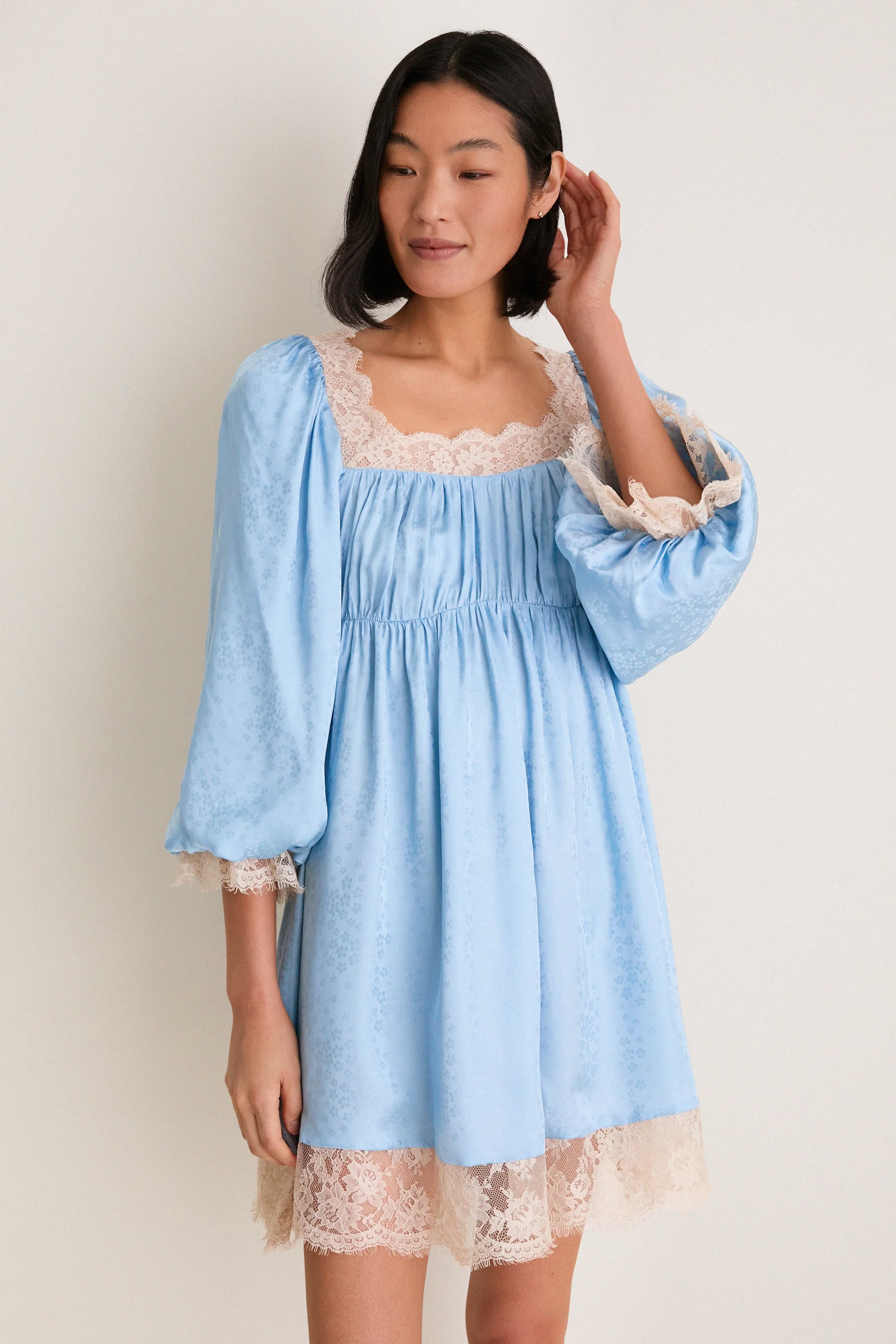 Blue Ethel Solid Mini Long Sleeve Dress sold by Tuckernuck