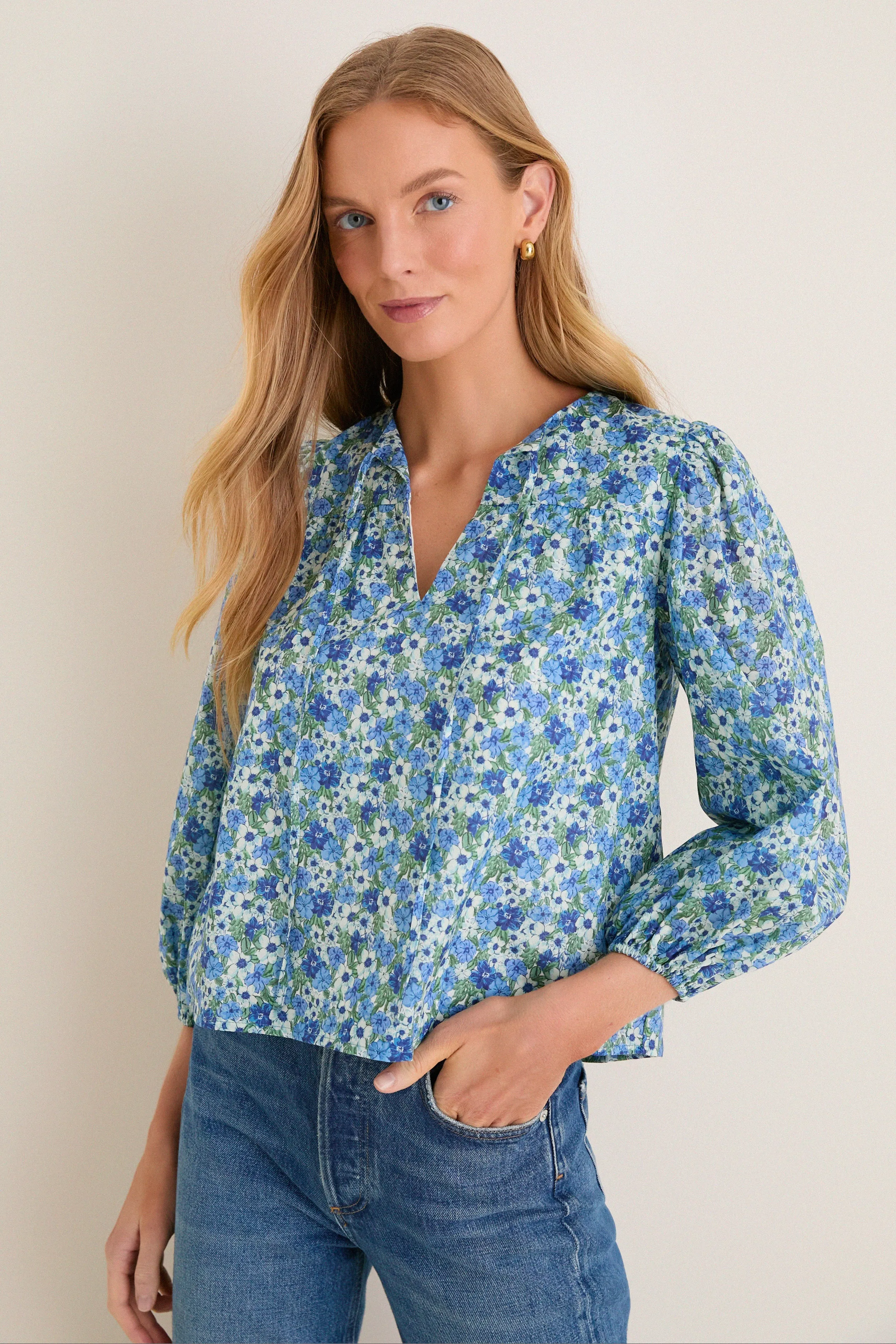 Forget-Me-Not Floral Petunia Blouse sold by Tuckernuck