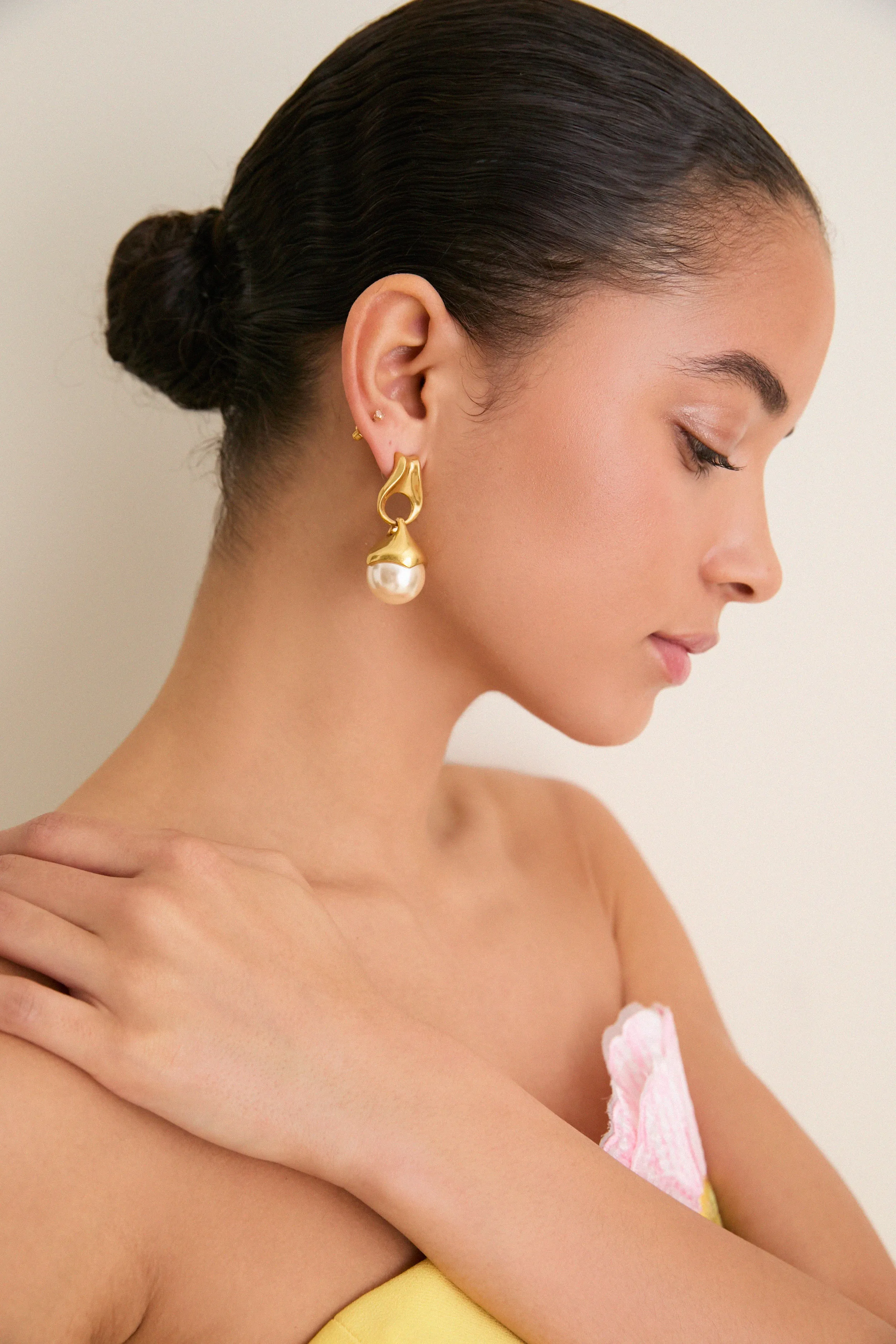 Gold and Pearl Drop Aline Earrings sold by Tuckernuck product image thumbnail 2