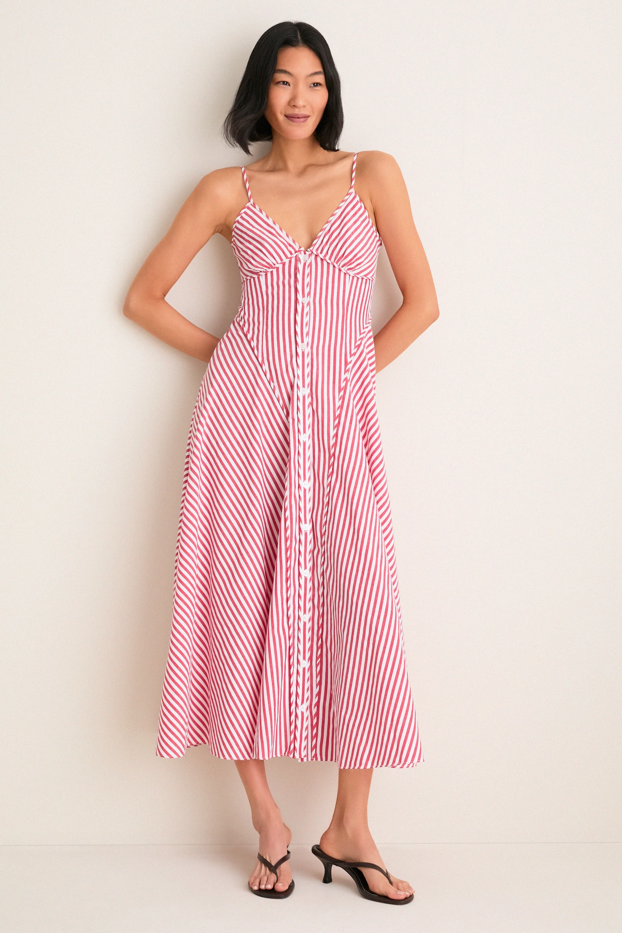 Red and White Striped Arabella Midi Dress sold by Tuckernuck